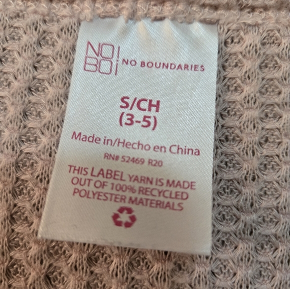 Cute light pink, white and gray, long sleeve blouse with buttons and front tie. - Picture 2 of 6